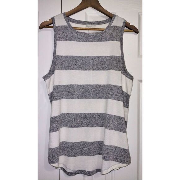 Women's Gap Gray White Striped Curved Hem Tunic-Length Knit Tank (Sz Lg) - Picture 1 of 7